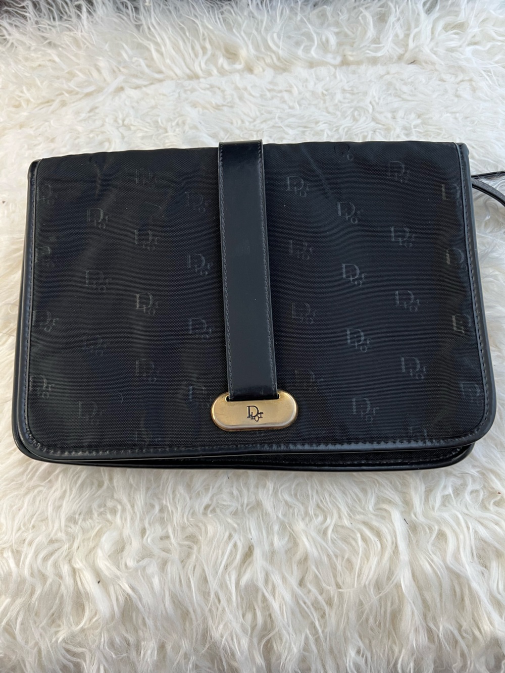 VINTAGE Dior Black Monogram Crossbody with Gold-Tone Logo Plate